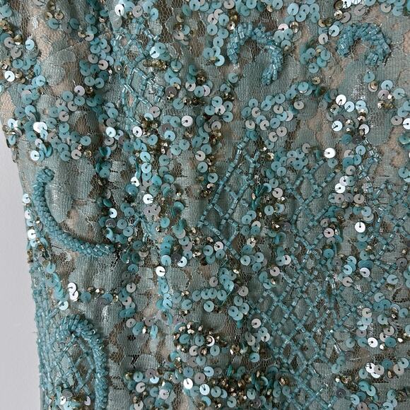 Aidan Mattox Dress Womens 2 All Over Sequin Beaded Blue Holiday Formal Event - Picture 3 of 9